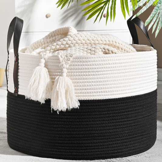 KAKAMAY Large Blanket Basket (20"x13"),Woven Baskets for storage Baby Laundry Hamper