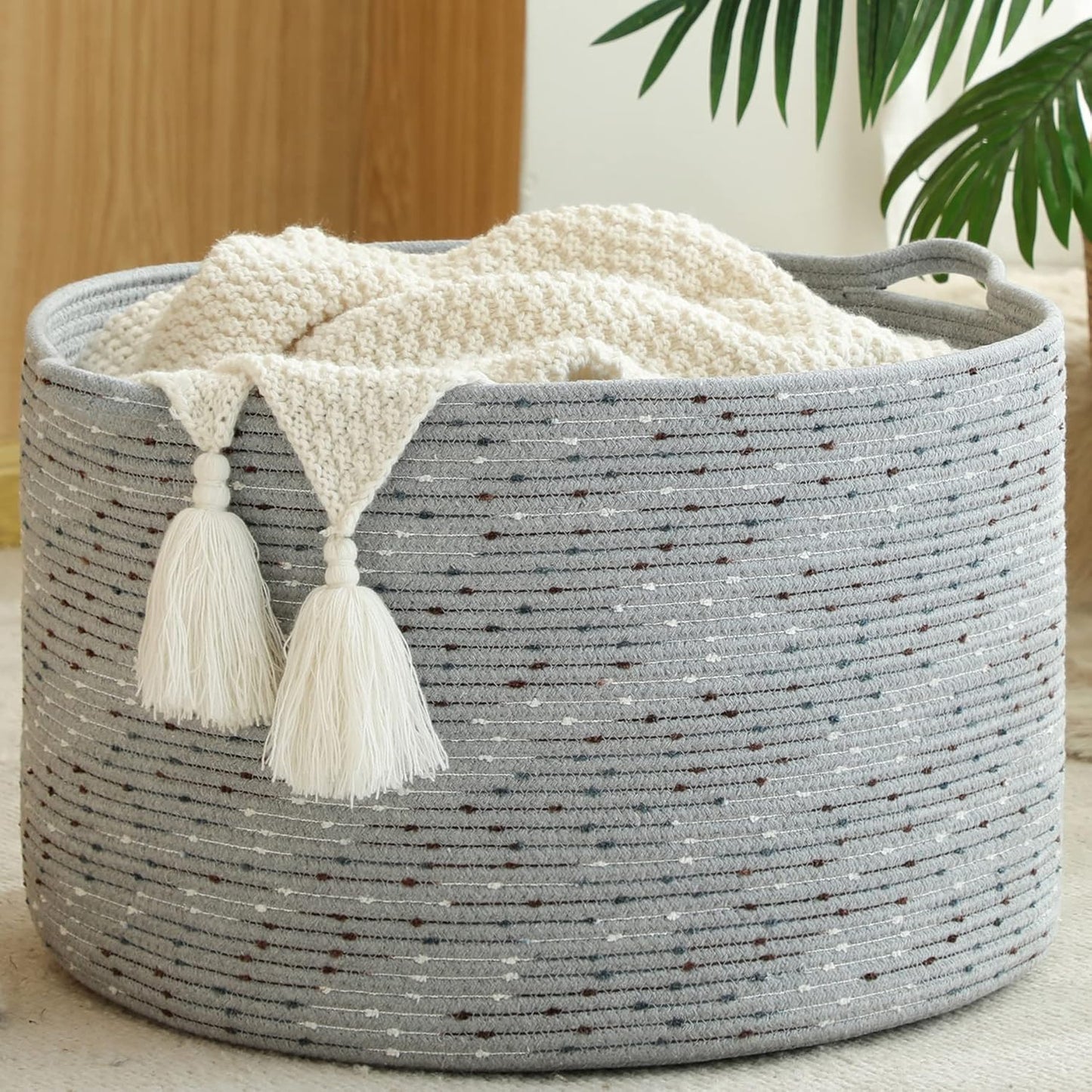 KAKAMAY Großer Deckenkorb (51x33 cm), gewebte Körbe zur Aufbewahrung, Babywäschekorb