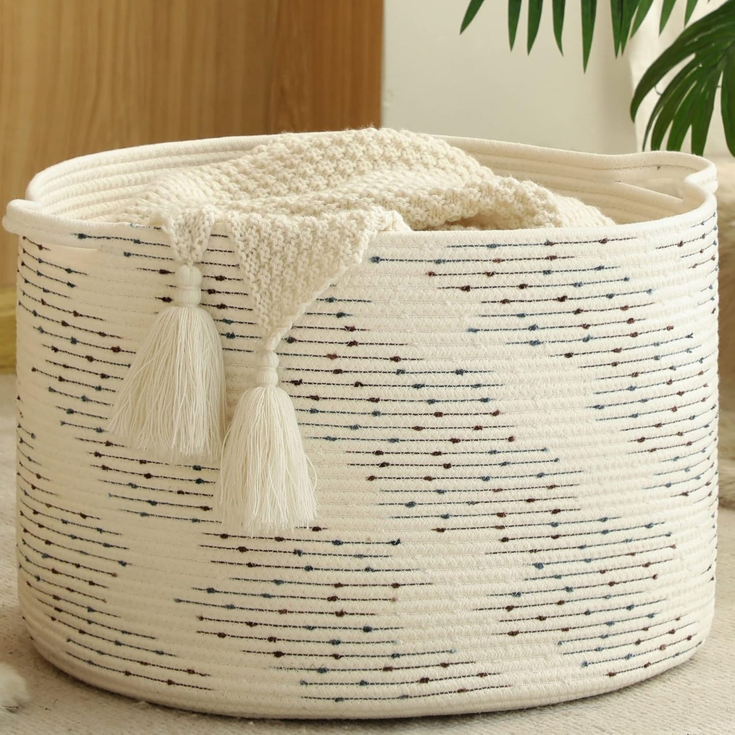 KAKAMAY Großer Deckenkorb (51x33 cm), gewebte Körbe zur Aufbewahrung, Babywäschekorb
